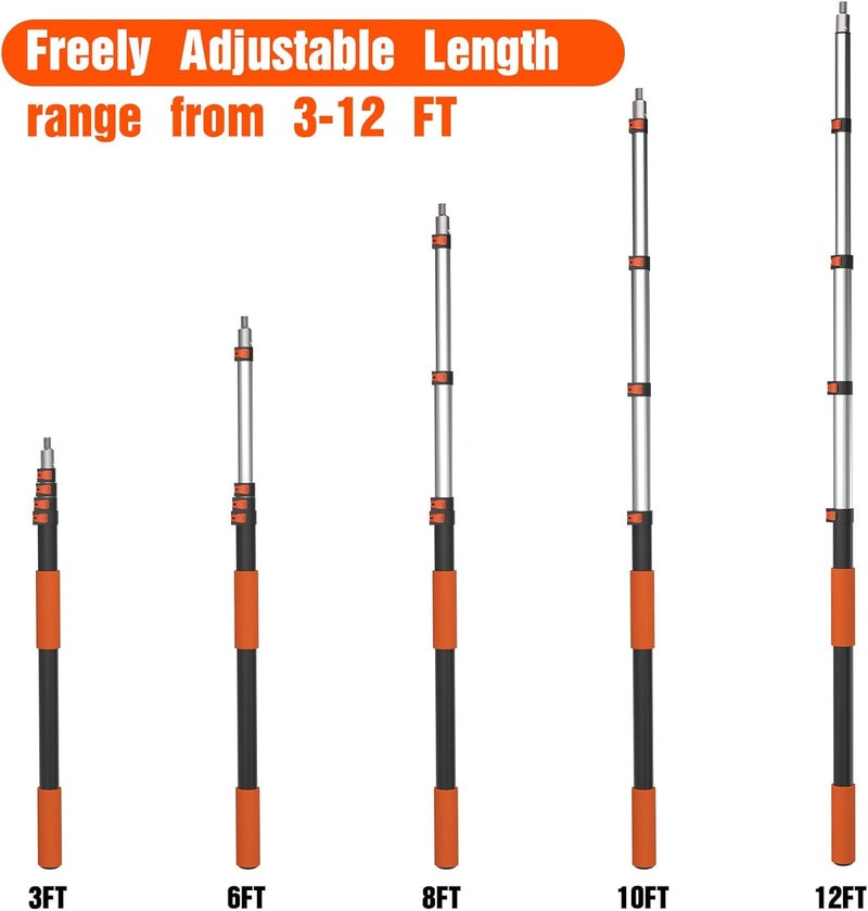 LAANPOLE Telescoping Pole, 3-12FT Aluminum Extension Pole(20FT Reach), Multi-Purpose Paint Roller for Painting, Dusting and Cleaning - Image 3